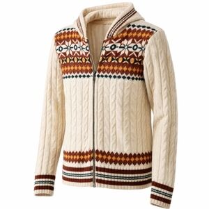 Vintage 70s Sears Jr Bazaar Fair Isle Knit Zip Hoodie Sweater XS S